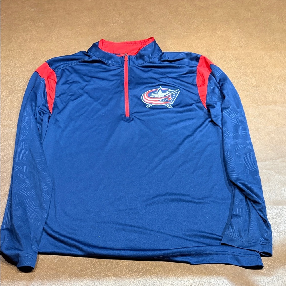 Blue and Red Quarter-Zip Pullover- Columbus Blue Jackets- Adult medium